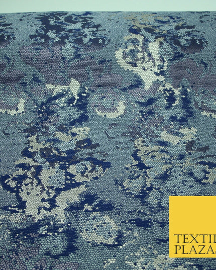 Navy Blue Pixel Beehive Snake Grid Metallic Brocade Jacquard Dress Fabric 2647