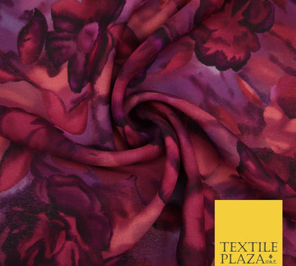 John Kaldor Abstract Watercolour Plum Floral Premium Georgette Dress Fabric 2629