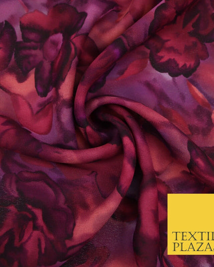 John Kaldor Abstract Watercolour Plum Floral Premium Georgette Dress Fabric 2629
