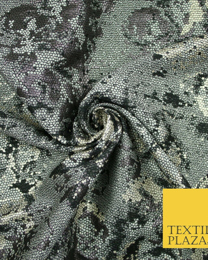 Black Grey Floral Pixel Beehive Snake Metallic Brocade Jacquard Dress Fabric2648