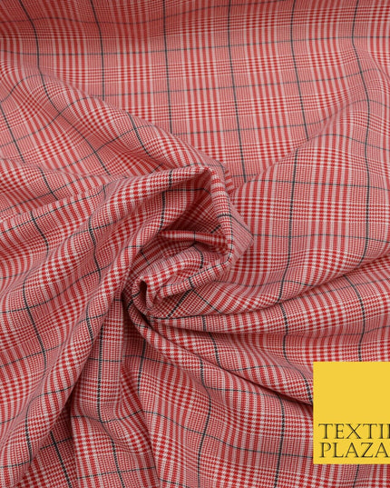 RED Dogtooth Classic Tartan Check Bi-Stretch Fabric Uniform Skirts Kilt 58" 1535