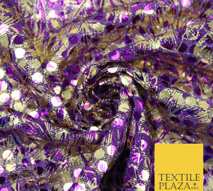 Purple Floral Print 5mm Sequin Hologram Stretch Fabric Shiny Dress Dance 2268