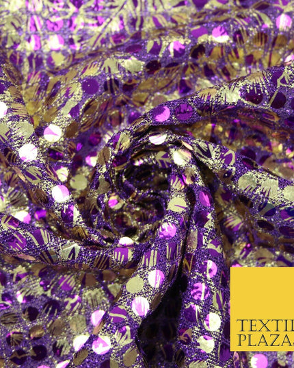 Purple Floral Print 5mm Sequin Hologram Stretch Fabric Shiny Dress Dance 2268