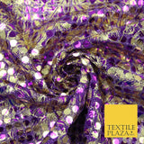 Purple Floral Print 5mm Sequin Hologram Stretch Fabric Shiny Dress Dance 2268