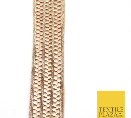 Rose Gold Triple Metal Crush Trimming Border Ribbon Indian Ethnic Trim X287
