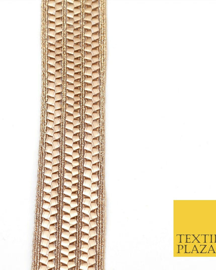 Rose Gold Triple Metal Crush Trimming Border Ribbon Indian Ethnic Trim X287
