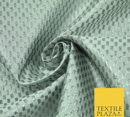 Gold Silver Geometric Check Metallic Foil Shiny LAME Banarsi Dress Fabric Disco