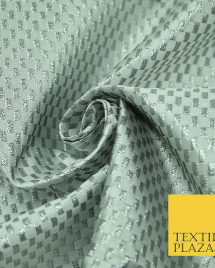 Gold Silver Geometric Check Metallic Foil Shiny LAME Banarsi Dress Fabric Disco