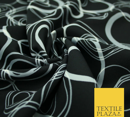 John Kaldor Abstract Retro Black Grey Oval Ring Polyester Dress Fabric 60" 2633