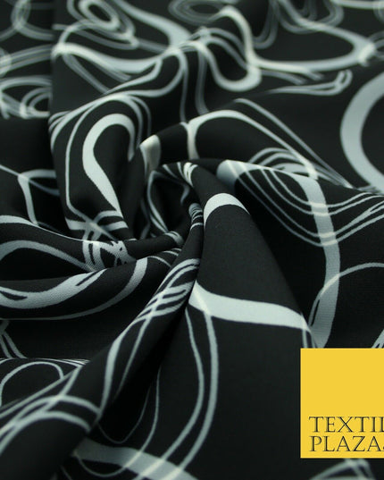 John Kaldor Abstract Retro Black Grey Oval Ring Polyester Dress Fabric 60" 2633