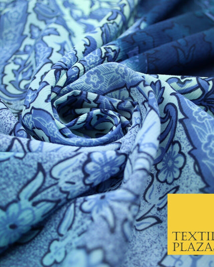 John Kaldor Blue Ombre Crinkle Shaded Panel Premium Georgette Dress Fabric 2632