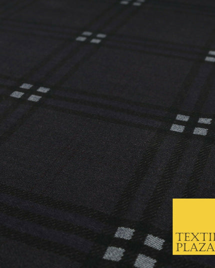 Dark Campbell Tartan Check Indigo Blue DENIM Fabric Skirts Jeans 59" Wide 1527