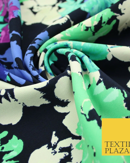 John Kaldor Black Abstract Floral Paint Effect Polyester Dress Fabric 60" 2634