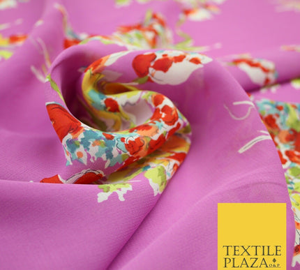 John Kaldor Pink Large Flower Bunch Fine Georgette Polyester Dress Fabric 2636