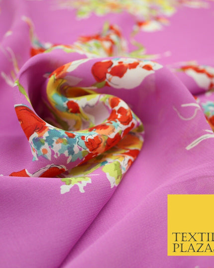 John Kaldor Pink Large Flower Bunch Fine Georgette Polyester Dress Fabric 2636
