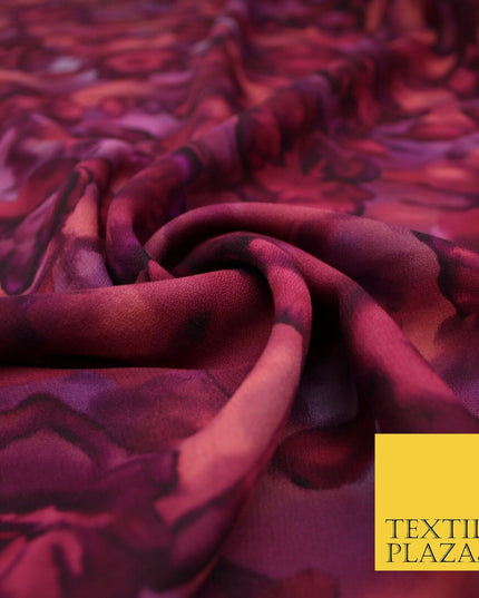 John Kaldor Abstract Watercolour Plum Floral Premium Georgette Dress Fabric 2629