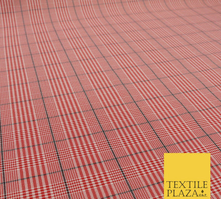 RED Dogtooth Classic Tartan Check Bi-Stretch Fabric Uniform Skirts Kilt 58" 1535