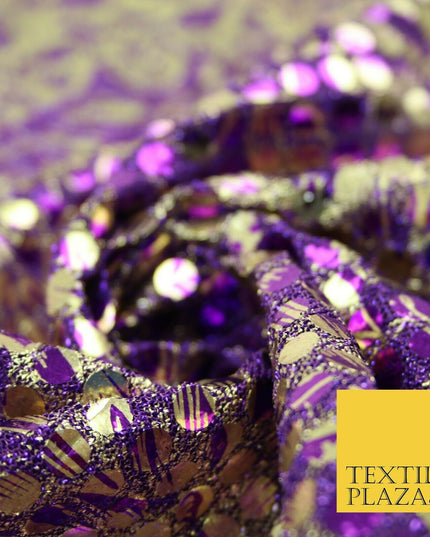 Purple Floral Print 5mm Sequin Hologram Stretch Fabric Shiny Dress Dance 2268
