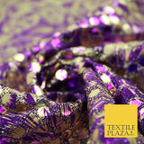 Purple Floral Print 5mm Sequin Hologram Stretch Fabric Shiny Dress Dance 2268