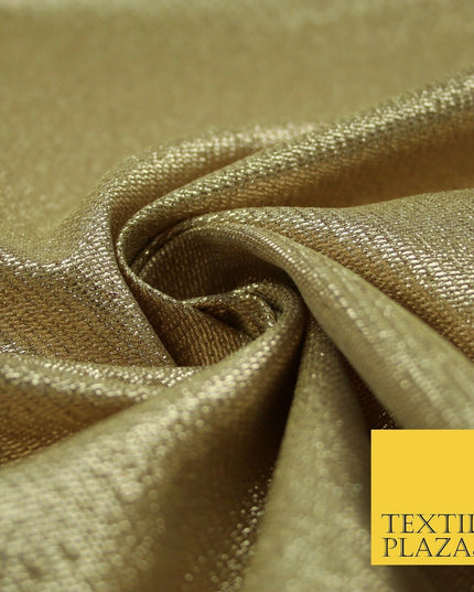 Gold Intricate Striped Shimmer Metallic Foil Shiny LAME Banarsi Dress Fabric