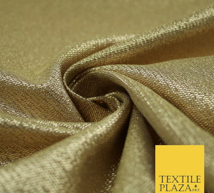 Gold Intricate Striped Shimmer Metallic Foil Shiny LAME Banarsi Dress Fabric