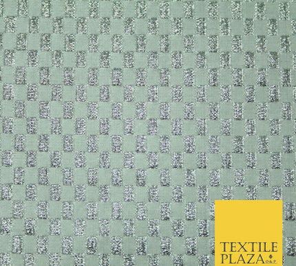 Gold Silver Geometric Check Metallic Foil Shiny LAME Banarsi Dress Fabric Disco