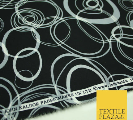 John Kaldor Abstract Retro Black Grey Oval Ring Polyester Dress Fabric 60" 2633