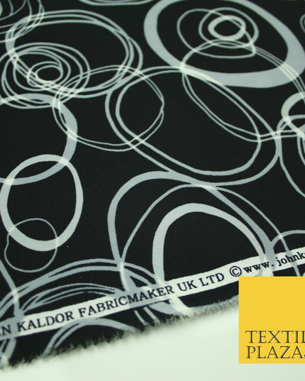 John Kaldor Abstract Retro Black Grey Oval Ring Polyester Dress Fabric 60" 2633