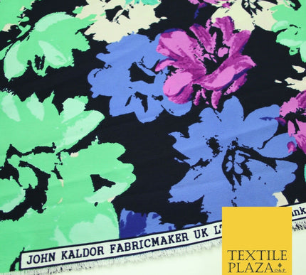 John Kaldor Black Abstract Floral Paint Effect Polyester Dress Fabric 60" 2634