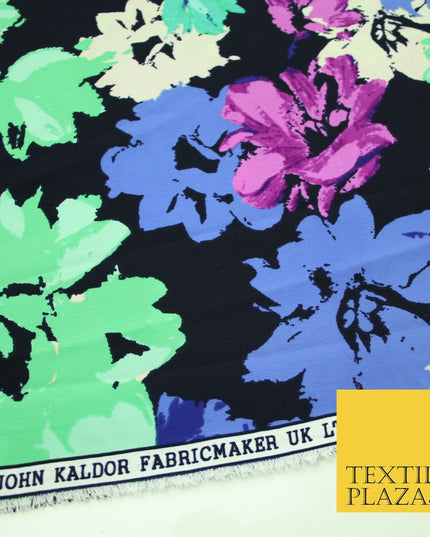 John Kaldor Black Abstract Floral Paint Effect Polyester Dress Fabric 60" 2634
