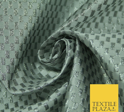 Gold Silver Geometric Check Metallic Foil Shiny LAME Banarsi Dress Fabric Disco