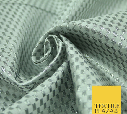 Gold Silver Geometric Check Metallic Foil Shiny LAME Banarsi Dress Fabric Disco