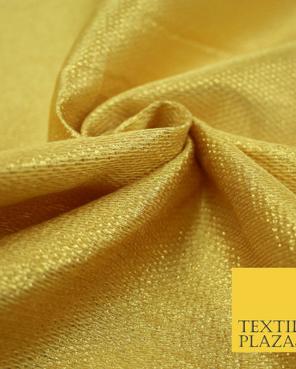 Gold Intricate Striped Shimmer Metallic Foil Shiny LAME Banarsi Dress Fabric