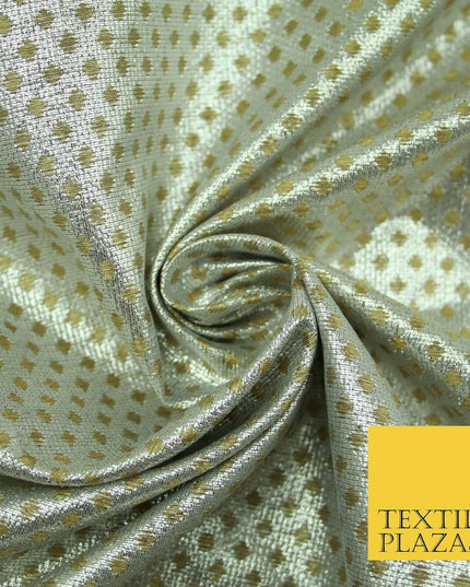 Silver Gold Circle Diamond Shimmer Metallic Foil Shiny LAME Banarsi Dress Fabric