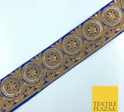 Royal Blue Ornate Fancy Flower Zari Sequin Trimming Border Indian Ethnic (X56)