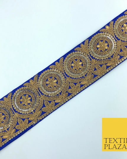 Royal Blue Ornate Fancy Flower Zari Sequin Trimming Border Indian Ethnic (X56)