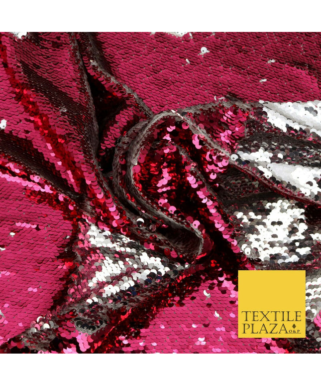 Reversible PINK & SILVER MERMAID SEQUIN Fabric 2 Colour Way Changing Net 1526