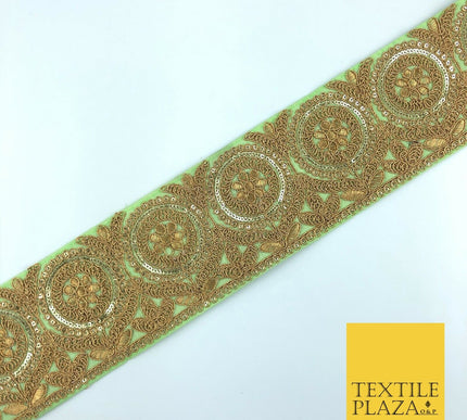 Apple Green Ornate Fancy Flower Zari Sequin Trimming Border Indian Ethnic (X57)
