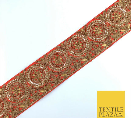 Orange Ornate Fancy Flower Zari Sequin Trimming Border Indian Ethnic (X62)