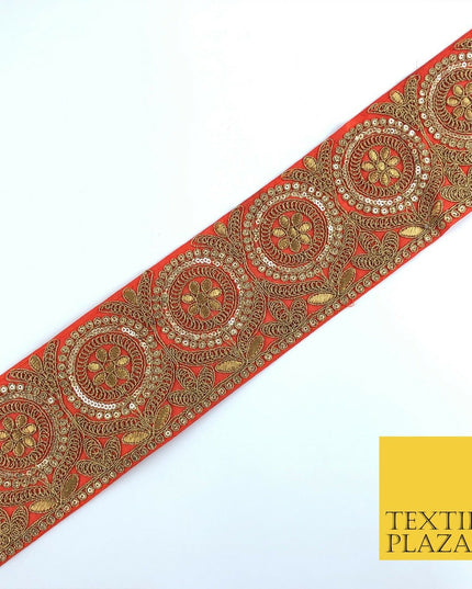 Orange Ornate Fancy Flower Zari Sequin Trimming Border Indian Ethnic (X62)