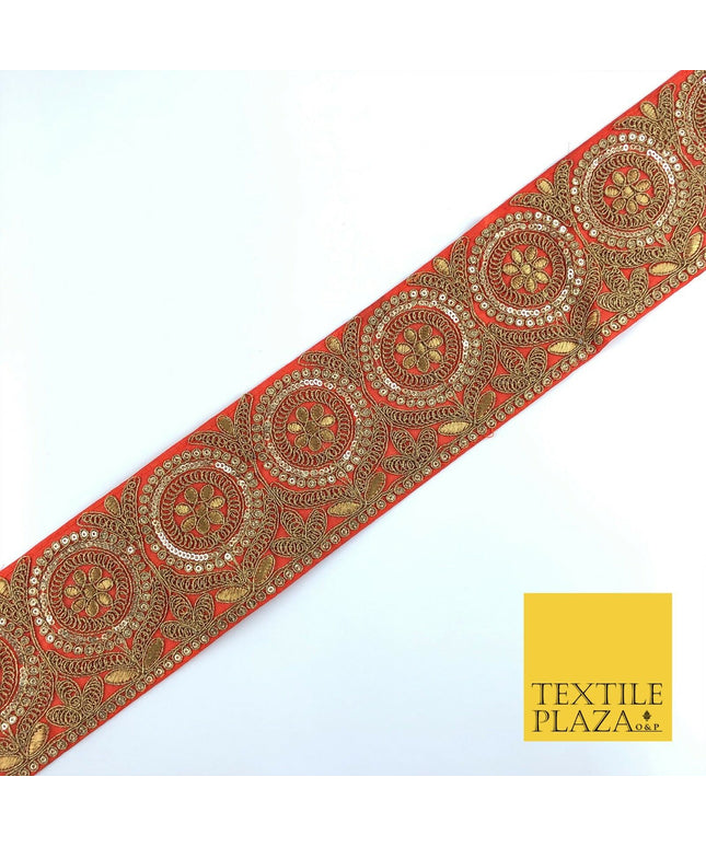 Orange Ornate Fancy Flower Zari Sequin Trimming Border Indian Ethnic (X62)