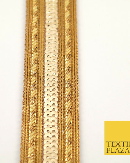 Antique Gold Double Rope Sequin Trimming Border Ribbon Indian Ethnic Trim X291