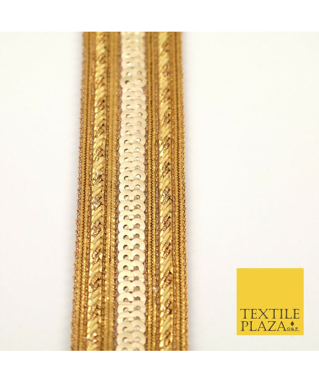Antique Gold Double Rope Sequin Trimming Border Ribbon Indian Ethnic Trim X291