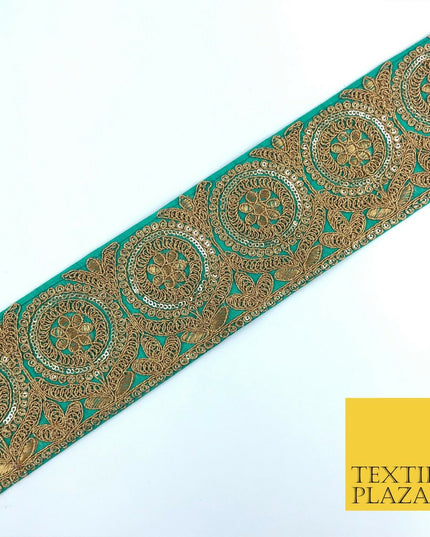 Jade Green Ornate Fancy Flower Zari Sequin Trimming Border Indian Ethnic (X63)