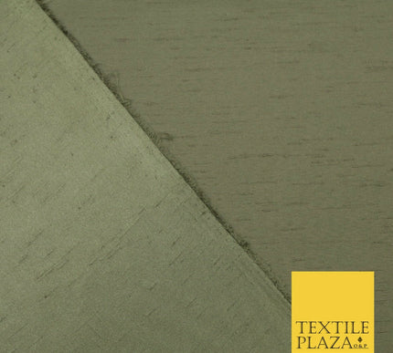 KHAKI GREEN Satin Backed Dupion SHANTUNG Raw Silk Fabric 100% Polyester 45" 1523