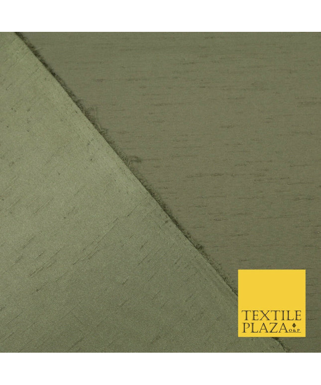 KHAKI GREEN Satin Backed Dupion SHANTUNG Raw Silk Fabric 100% Polyester 45" 1523