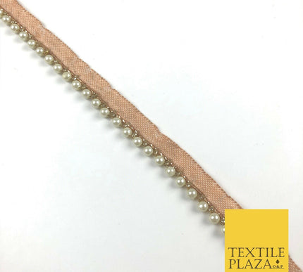 Ivory White Pearl Bead Trimming Border Ribbon Indian Ethnic Trim Edging X298