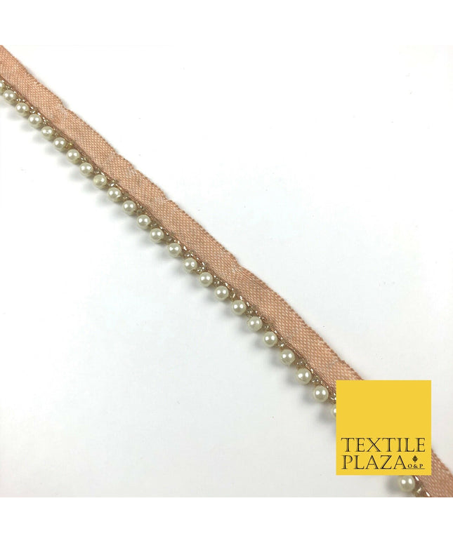 Ivory White Pearl Bead Trimming Border Ribbon Indian Ethnic Trim Edging X298