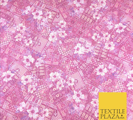 Baby Pink Floral Aztec Lattice Cotton Print Fabric Summer Dress Craft 60" FD784
