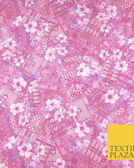 Baby Pink Floral Aztec Lattice Cotton Print Fabric Summer Dress Craft 60" FD784